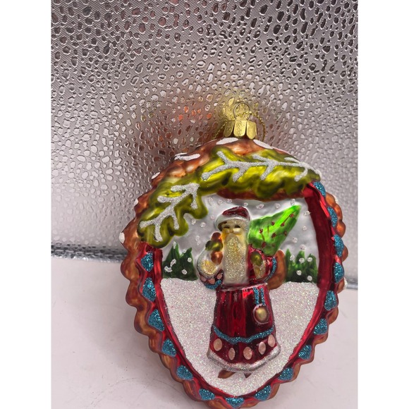 Glass Santa Christmas Ornament Pinecone Shape Red Coat Green Tree Glitter - Picture 3 of 7